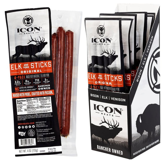 Icon Meats 8-10033-74084-8 Elk Snack, Stick, Original, 4 oz, Pack of 6