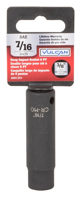 Vulcan MT6580112 Deep Impact Socket, 7/16 in Socket, 3/8 in Drive, Deep Drive, 6-Point, Chrome Molybdenum Steel