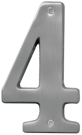 Hy-Ko BR-51SN, Prestige Series BR-51SN/4 House Number, Character: 4, 5 in H Character, Solid Brass, Pack of 3