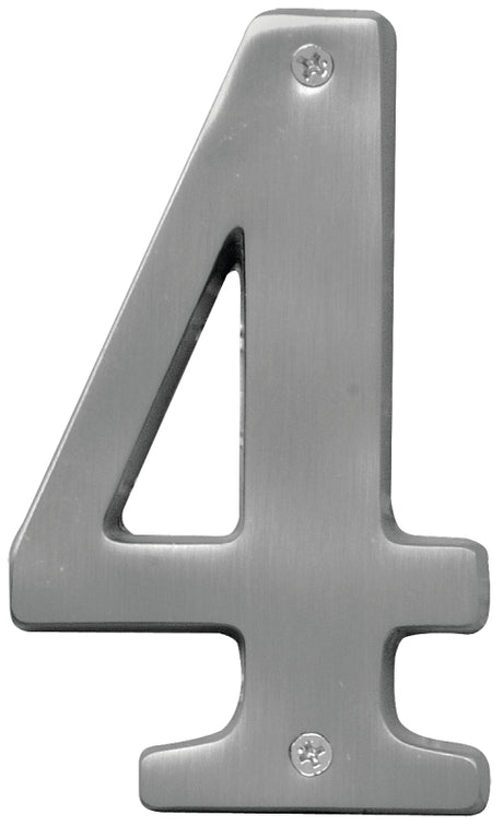 Hy-Ko BR-51SN, Prestige Series BR-51SN/4 House Number, Character: 4, 5 in H Character, Solid Brass, Pack of 3