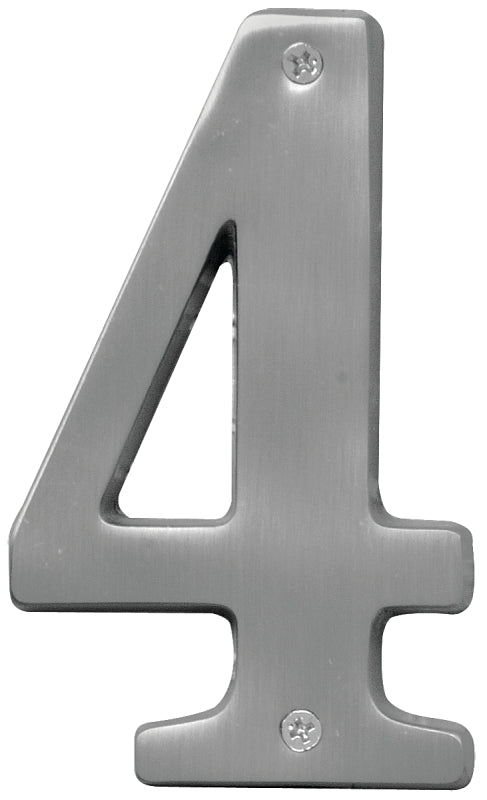 Hy-Ko BR-51SN, Prestige Series BR-51SN/4 House Number, Character: 4, 5 in H Character, Solid Brass, Pack of 3