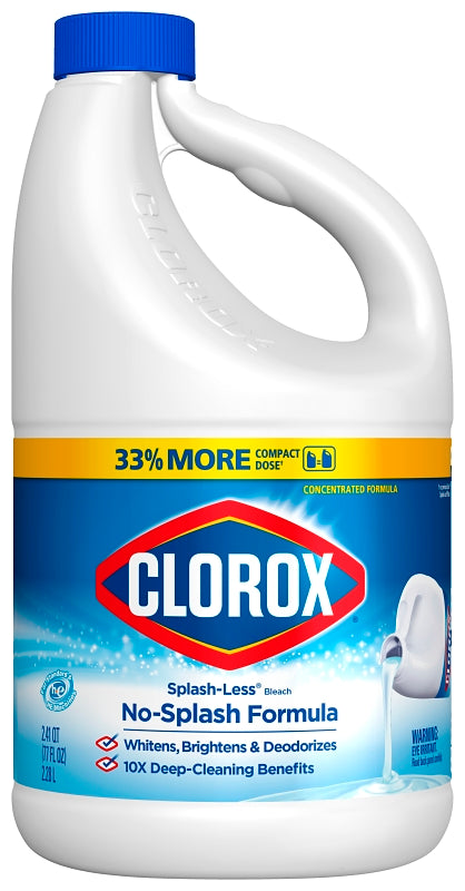 Clorox Splash-Less 32347 Concentrated Bleach, 77 oz, Liquid, Regular, Pack of 6