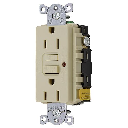 GFCI Duplex Receptacle w/Cover Plate, Ivory