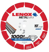Lenox MetalMax 1972926 Cut-Off Wheel, 10 in Dia, 0.1 in Thick, 5/8 in Arbor, 25, 30 Grit, Diamond Abrasive