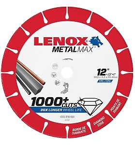 Lenox MetalMax 1972927 Cut-Off Wheel, 12 in Dia, 0.13 in Thick, 1 in Arbor, 25, 30 Grit, Diamond Abrasive