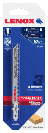 Lenox 1990964 Jig Saw Blade, 4 in L, 10 TPI, 5/16 in W, 3/PK
