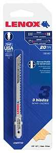 Lenox 1991401 Jig Saw Blade, 7/32 in W, 3-1/2 in L, 20 TPI, 3/PK