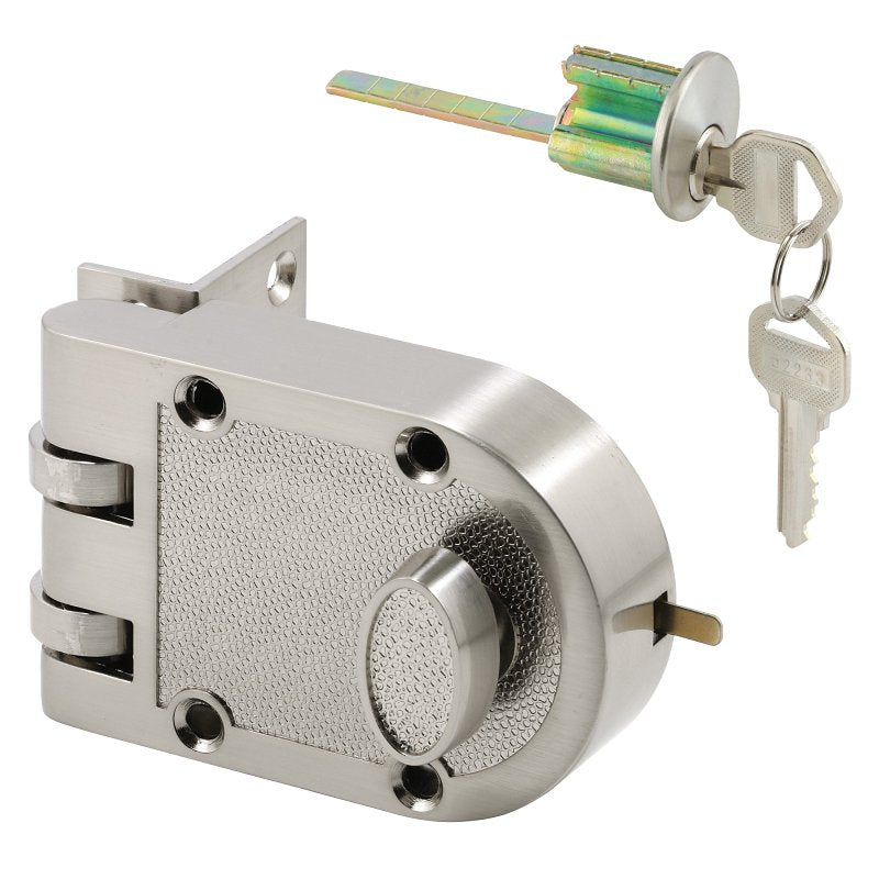 Prime-Line U 10817 Rim Deadbolt, Keyed Different Key, Aluminum, Satin Nickel, 2-9/32 in Backset, Kwikset Keyway