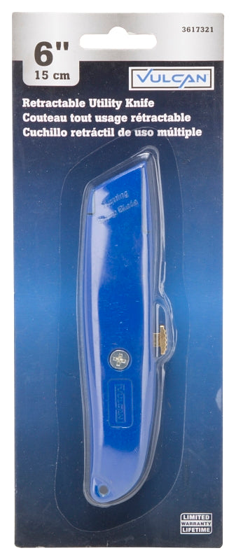 Vulcan JL54217 Utility Knife, 2-7/8 in L Blade, 1-1/4 in W Blade, Aluminum Handle, Blue Handle