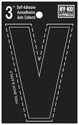 Hy-Ko 30400 Series 30432 Die-Cut Letter, Character: V, 3 in H Character, Black Character, Vinyl, Pack of 10