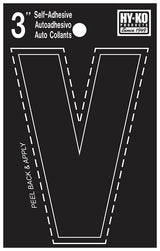 Hy-Ko 30400 Series 30432 Die-Cut Letter, Character: V, 3 in H Character, Black Character, Vinyl, Pack of 10