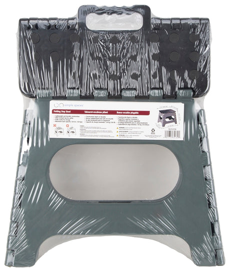 Simple Spaces SD027 Folding Step Stool, 10-5/8 in H, 1-Step, 330, Plastic, Black Gray