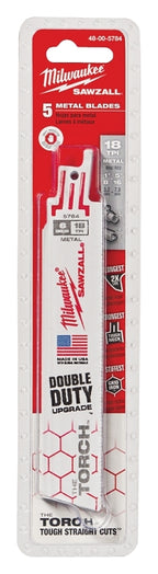 Milwaukee The Torch 48-00-5784 Reciprocating Saw Blade, 1 in W, 6 in L, 18 TPI, Bi-Metal Cutting Edge