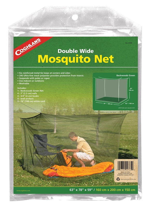 Coghlan's 9765 Mosquito Net, Double Wide, Polyester, Olive Green, For: 2 Cots or Sleeping Bags