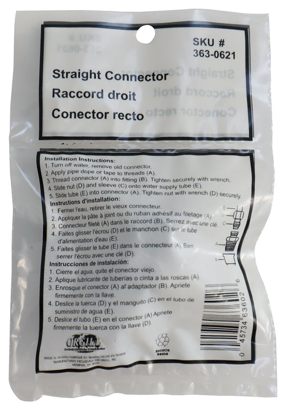 ProSource PMB-260LFB Water Supply Connector, 1/2 x 3/8 in, MIP x Compression, Brass, Chrome