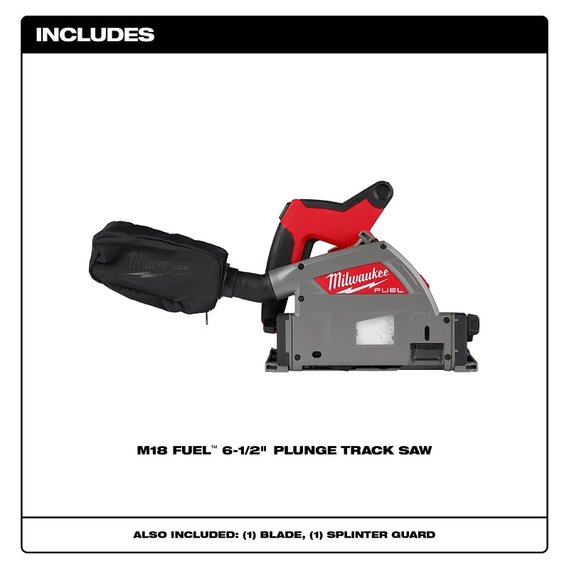 Milwaukee M18 Fuel 2831-20 Plunge Track Saw, Tool Only, 18 V, 6-1/2 in Dia Saw Blade, 0 to 45 deg Bevel, 6300 rpm Speed