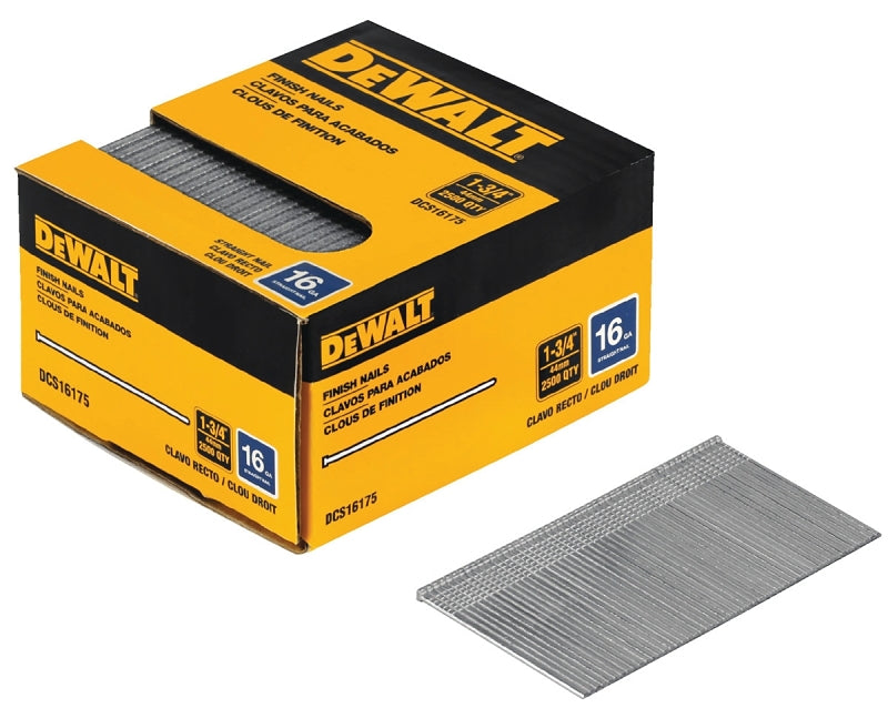 DEWALT DCS16175 Finish Nail, 1-3/4 in L, 16, Steel, Galvanized, Brad Head, Smooth Shank