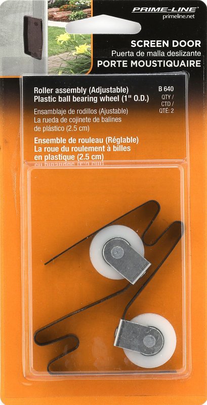 Prime-Line B 640 Adjustable Spring Tension Roller Assembly, 1 in Dia Roller, 1/4 in W Roller, Polyethylene Roller, Steel