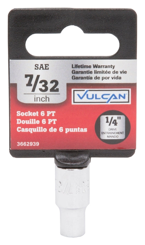 Vulcan MT6482251 Drive Socket, 7/32 in Socket, 1/4 in Drive, 6-Point, Chrome Vanadium Steel, Chrome