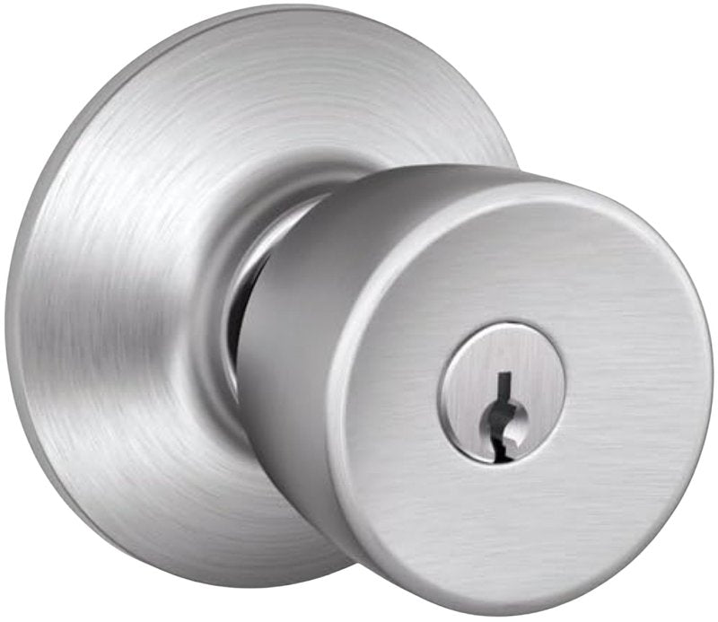 Schlage F Series F51VBEL626 Entry Knob, Satin Chrome, C Keyway, Commercial, Residential, 2 Grade, Universal Hand