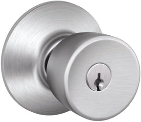 Schlage F Series F51VBEL626 Entry Knob, Satin Chrome, C Keyway, Commercial, Residential, 2 Grade, Universal Hand