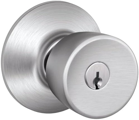 Schlage F Series F51VBEL626 Entry Knob, Satin Chrome, C Keyway, Commercial, Residential, 2 Grade, Universal Hand