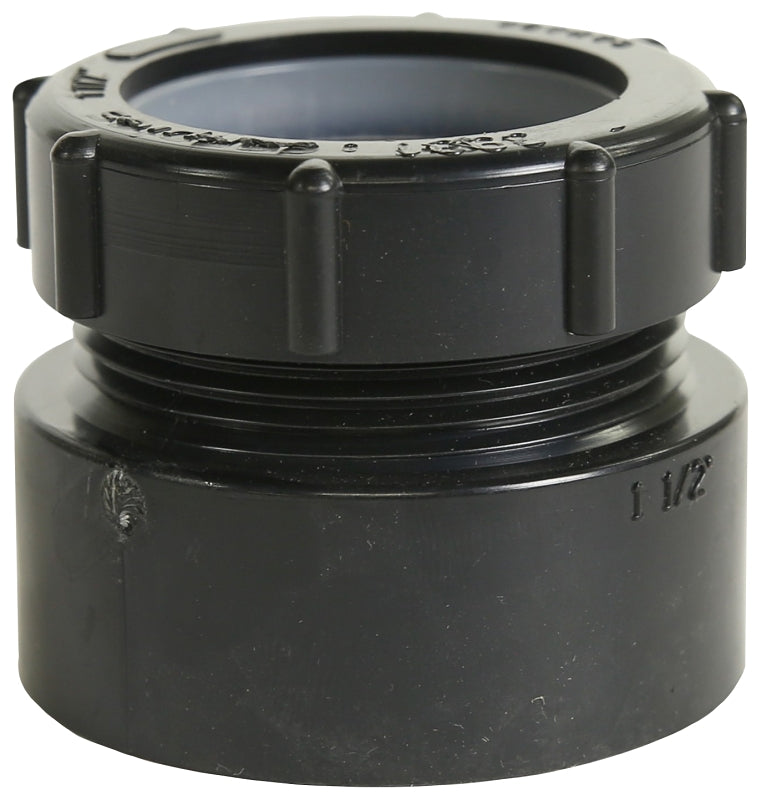 IPEX 027320 Trap Pipe Adapter, 1-1/4 in, Female x Hub x Plastic Nut, ABS, Black