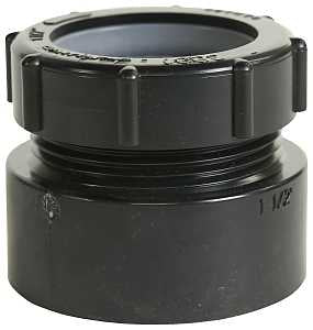 IPEX 027329 Trap Pipe Adapter, 1-1/2 x 1-1/4 in, Female x Hub x Plastic Nut, ABS, Black