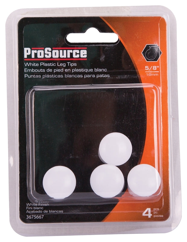 ProSource FE-50612-PS Furniture Leg Tip, Round, Plastic, White, 5/8 in Dia, 5/8 in H