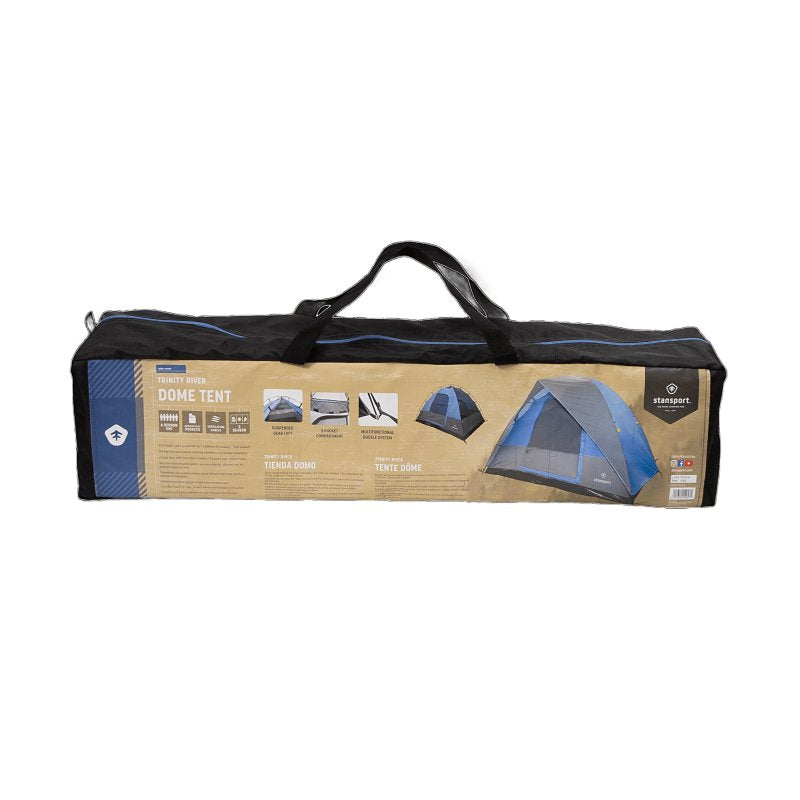 Stansport 733 Teton Dome Tent, 96 in L, 120 in W, 6 Person, Blue/White