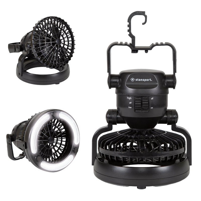 Stansport 450 Lantern and Fan Combo, 18-Lamp, LED Lamp, 40 Lumens Lumens, 240 hr Max Runtime, Black, Pack of 3