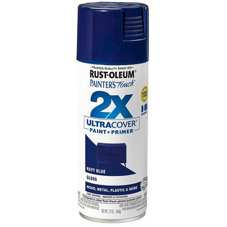 Painter's Touch 2X Ultra Cover 334041 Spray Paint, Gloss, Navy Blue, 12 oz Aerosol Can