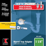 Insta-Plumb 96IPK Trap Pipe Adapter, 1-1/4 in, Push-To-Connect, Plastic, White
