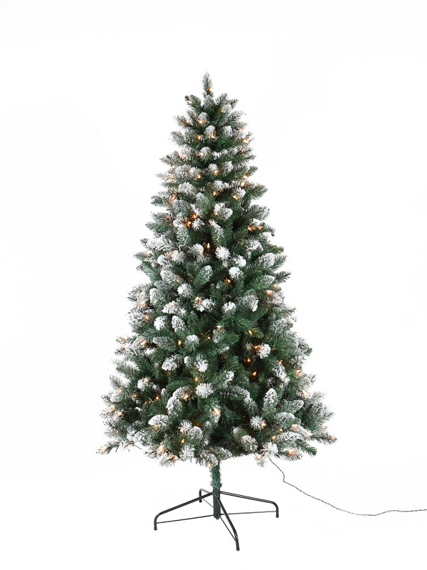 Hometown Holidays 50766 Pre-Lit Frosted Tree, 6-1/2 ft H, Spruce Family, 110 V, Mini Bulb, Clear Light