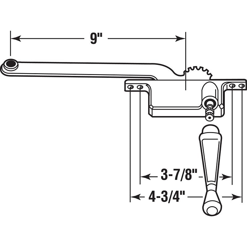 Prime-Line H 3523 Window Operator, 9 in L x 13-1/4 in H Dimensions, For: Older Steel Framed Windows, Right