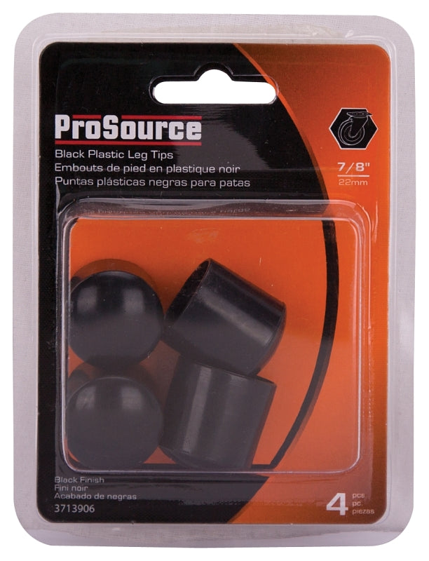 ProSource FE-50604-PS Furniture Leg Tip, Round, Plastic, Black, 7/8 in Dia, 1 in H