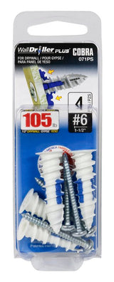 Cobra Anchors WallDriller PLUS 071PS Drywall Anchor, 1.62 in L, Acetyl/Nylon