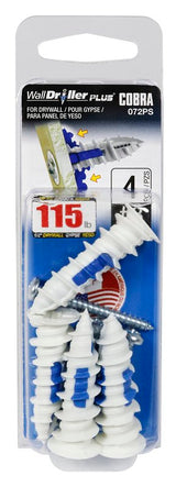 Cobra Anchors WallDriller PLUS 072PS Drywall Anchor, 1.72 in L, Acetyl/Nylon