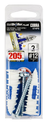 Cobra Anchors WallDriller PLUS 074PS Drywall Anchor, 2.11 in L, Acetyl/Nylon