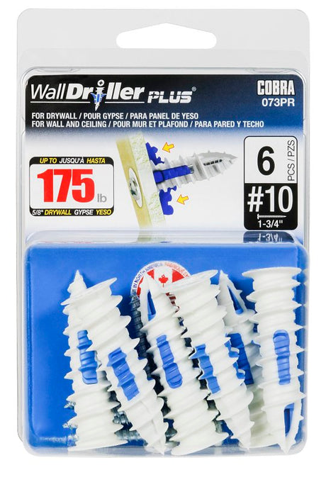 Cobra Anchors WallDriller PLUS 073PR Drywall Anchor, 2 in L, Acetyl/Nylon