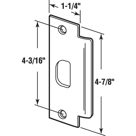 Defender Security U 9428 Strike Plate, 4-7/8 in L, 1-1/4 in W, Steel, Brass
