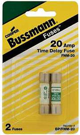Bussmann BP/FNM-20 Series Time Delay Fuse, 20 A, 250 V, 10 kA Interrupt, Melamine Body