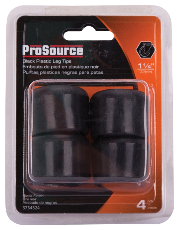 ProSource FE-50606-PS Furniture Leg Tip, Round, Plastic, Black, 1-1/4 in Dia, 1-1/8 in H