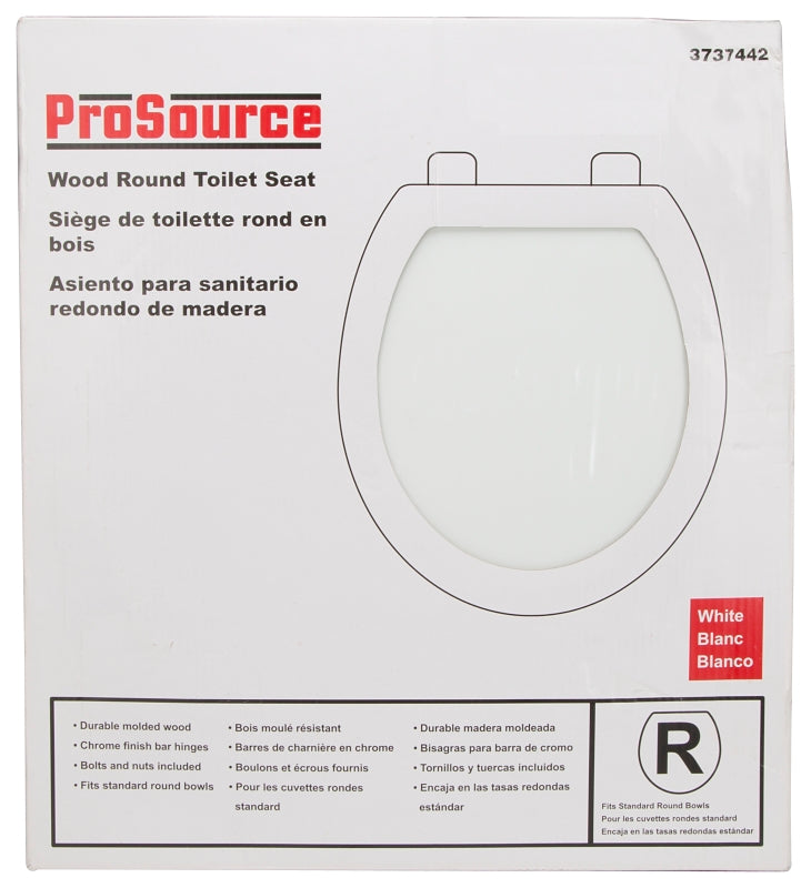 ProSource T-17WMC Toilet Seat, Round, MDF Molded Fiberboard, White, Bar Hinge