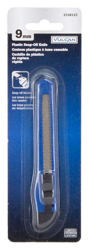 Vulcan JL54319 Utility Knife, 3-7/8 in L Blade, 5/8 in W Blade, High Impact Plastic Handle, Blue/Black Handle, Pack of 20