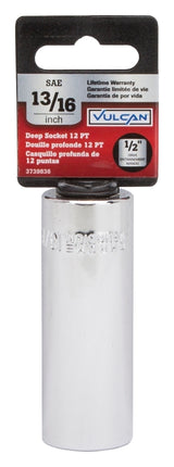 Vulcan MT6528541 Drive Socket, 13/16 in Socket, 1/2 in Drive, 12-Point, Chrome Vanadium Steel, Chrome