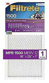 Filtrete 2001-4-HR Furnace Air Filter, 25 in L, 16 in W, 1-Pleat, 12 MERV, 12 MPR, Pack of 4