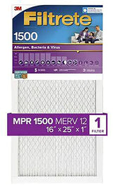 Filtrete 2001-4-HR Furnace Air Filter, 25 in L, 16 in W, 1-Pleat, 12 MERV, 12 MPR, Pack of 4