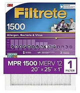 Filtrete 2003-4 Air Filter, 25 in L, 20 in W, 12 MERV, 1500 MPR, Pack of 4