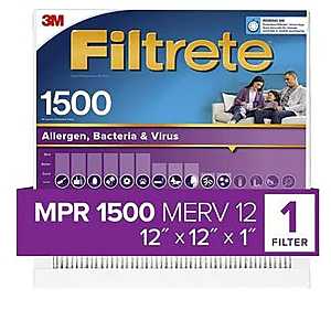 Filtrete 2010-4 Air Filter, 12 in L, 12 in W, 12 MERV, 1500 MPR, For: Air Conditioner, Furnace and HVAC System, Pack of 4